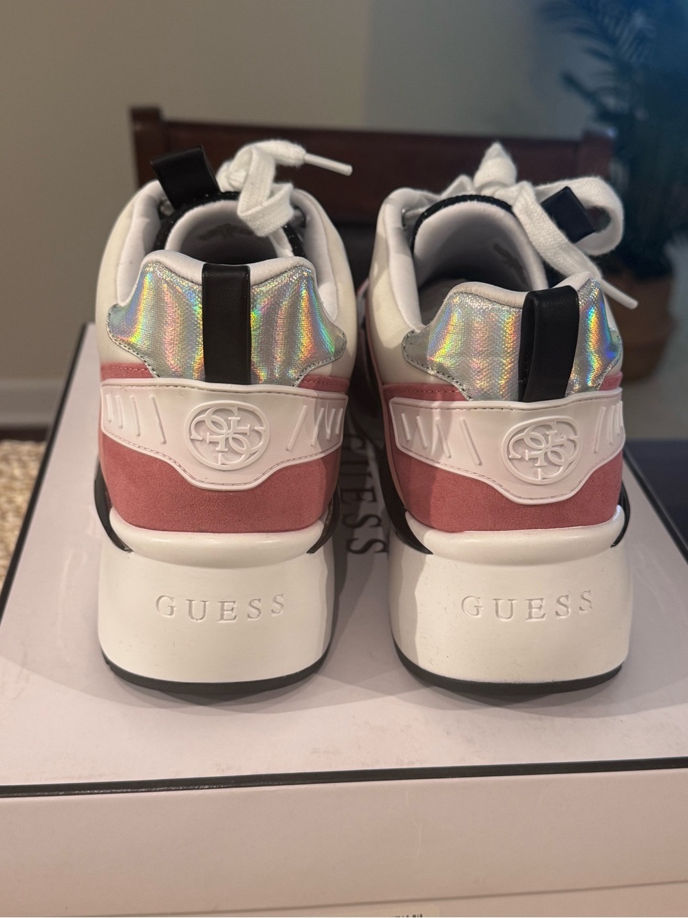 Guess Pink and Iridescent Logo Platform Sneakers